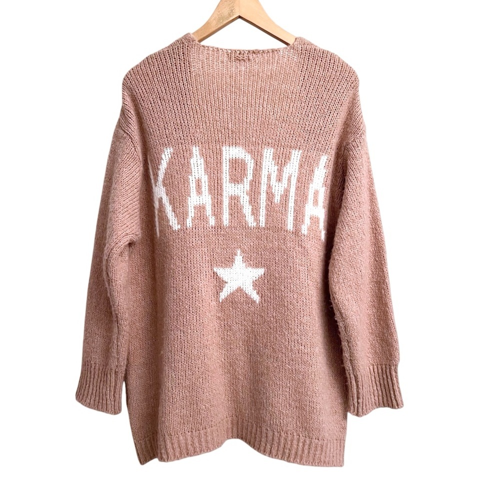 Dolce Stella Wool Blend ‘Karma’ Pink White Women’s Cardigan Sweater Size Medium - Picture 3 of 5